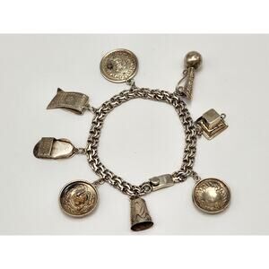 Vintage Mexico Signed JM Southwestern Charms Sterling Silver Bracelet 6.25 Wrist